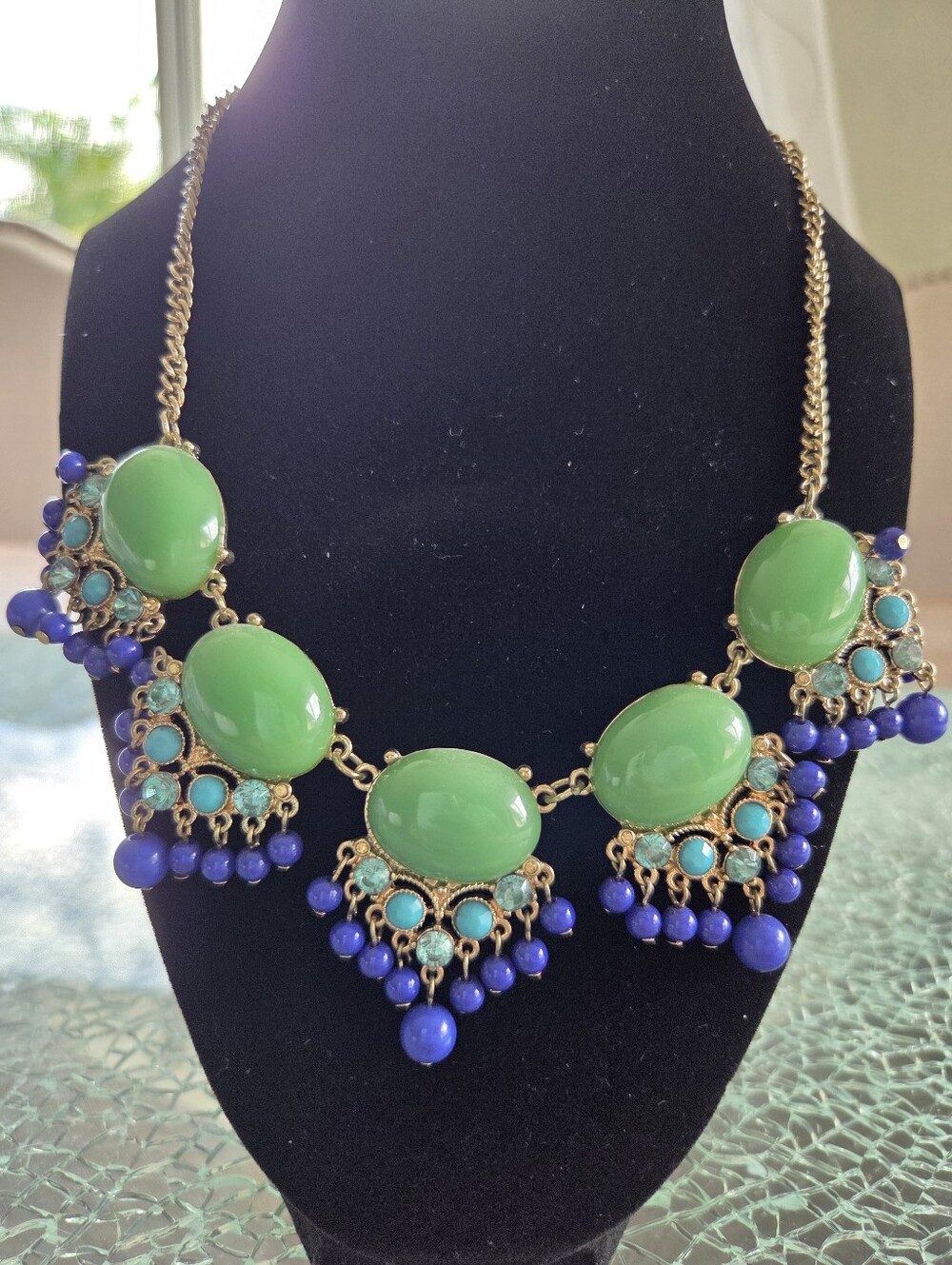 Green & Blue Statement Bib Necklace‎ - Women Jewelry